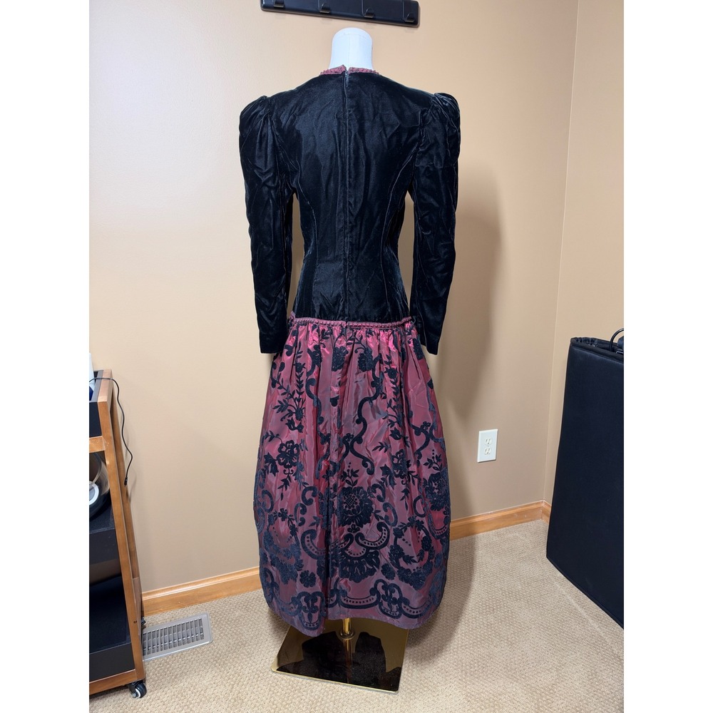 Vintage 80s Scott McClintock Velvet Dress Women 8 Pink Flocked Goth Prom USA - Picture 9 of 12